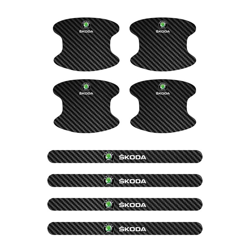 2025 Horká prahová lišta s miskou na kliku dveří Ochranné nálepky na auto proti poškrábání Pro Skoda Octavia SUPERB RAPID KAROQ FABIA YETI