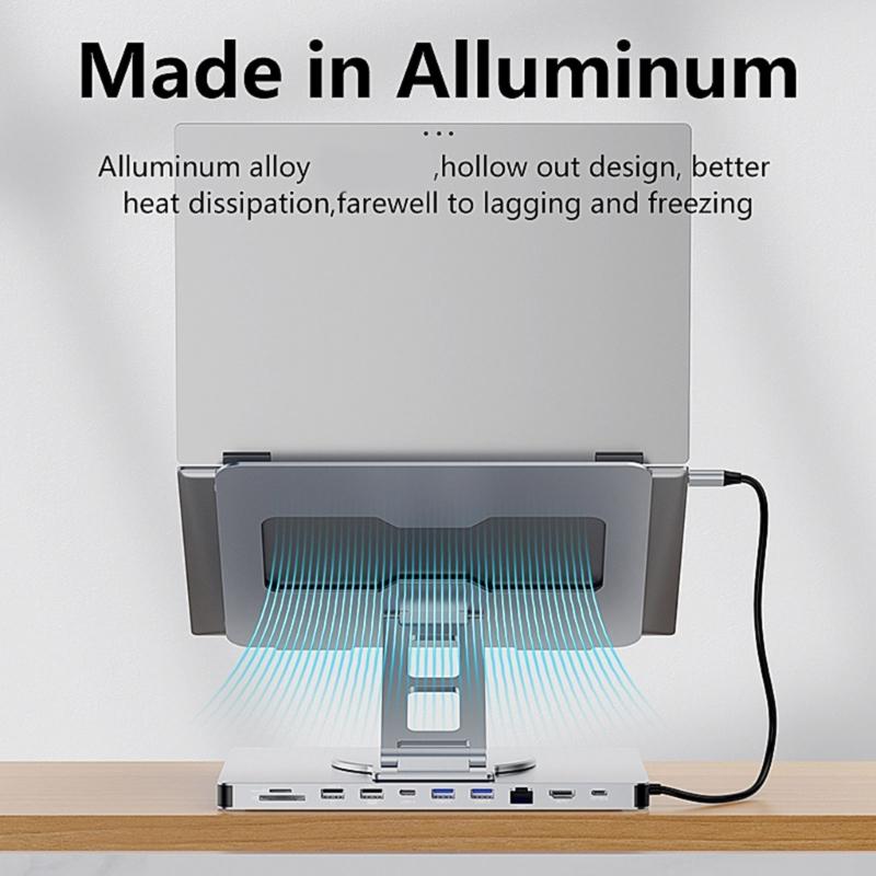 10 Port Laptop Dock Holder with 4K60hz Output USB3.0x3 Support and PD100W Charging 360 Degree Rotation Holder