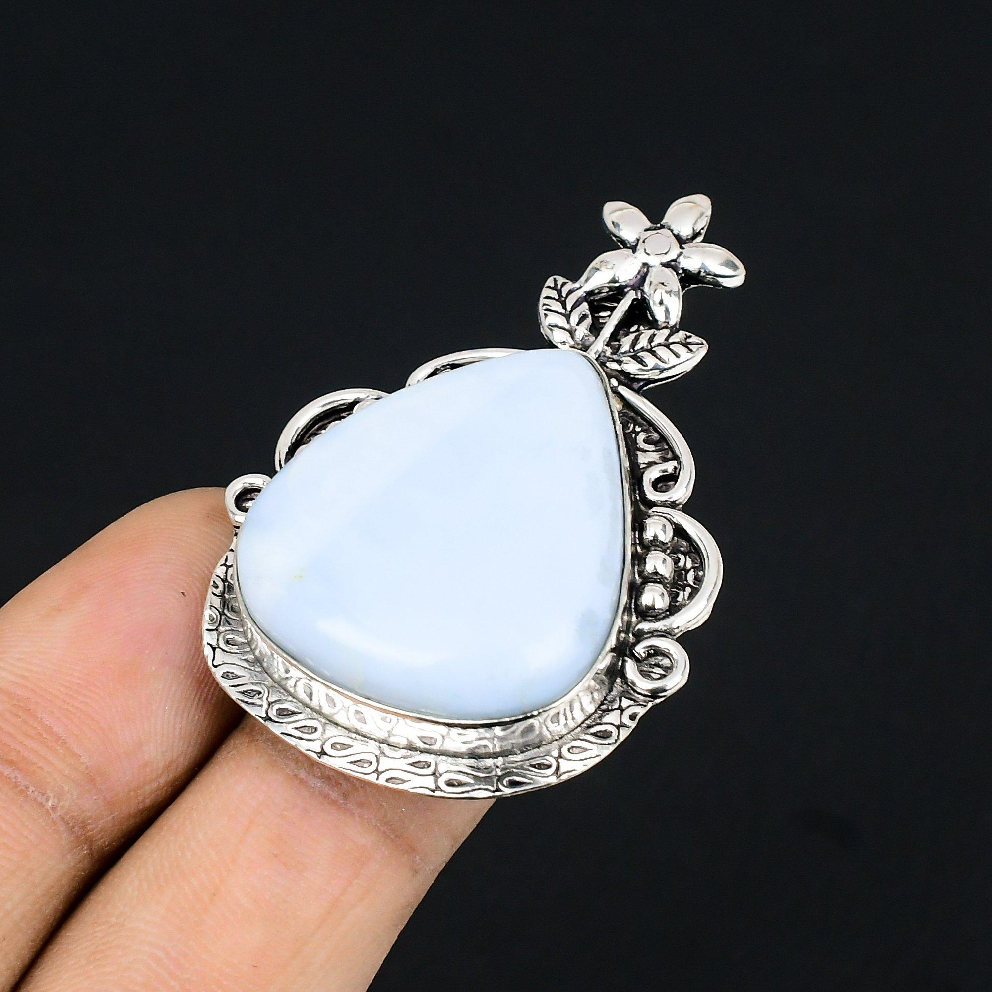 Natural Owyhee Blue Opal Sterling Silver Statement Flower Ring Jewelry Size 6.5 6.5