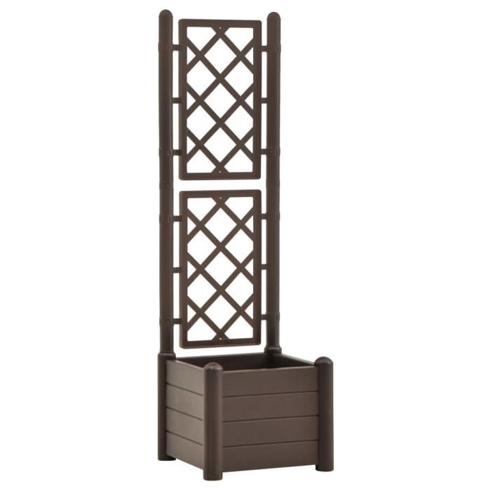Planter with Trellis - vidaXL - 43x43x142 Cm - PP Moka