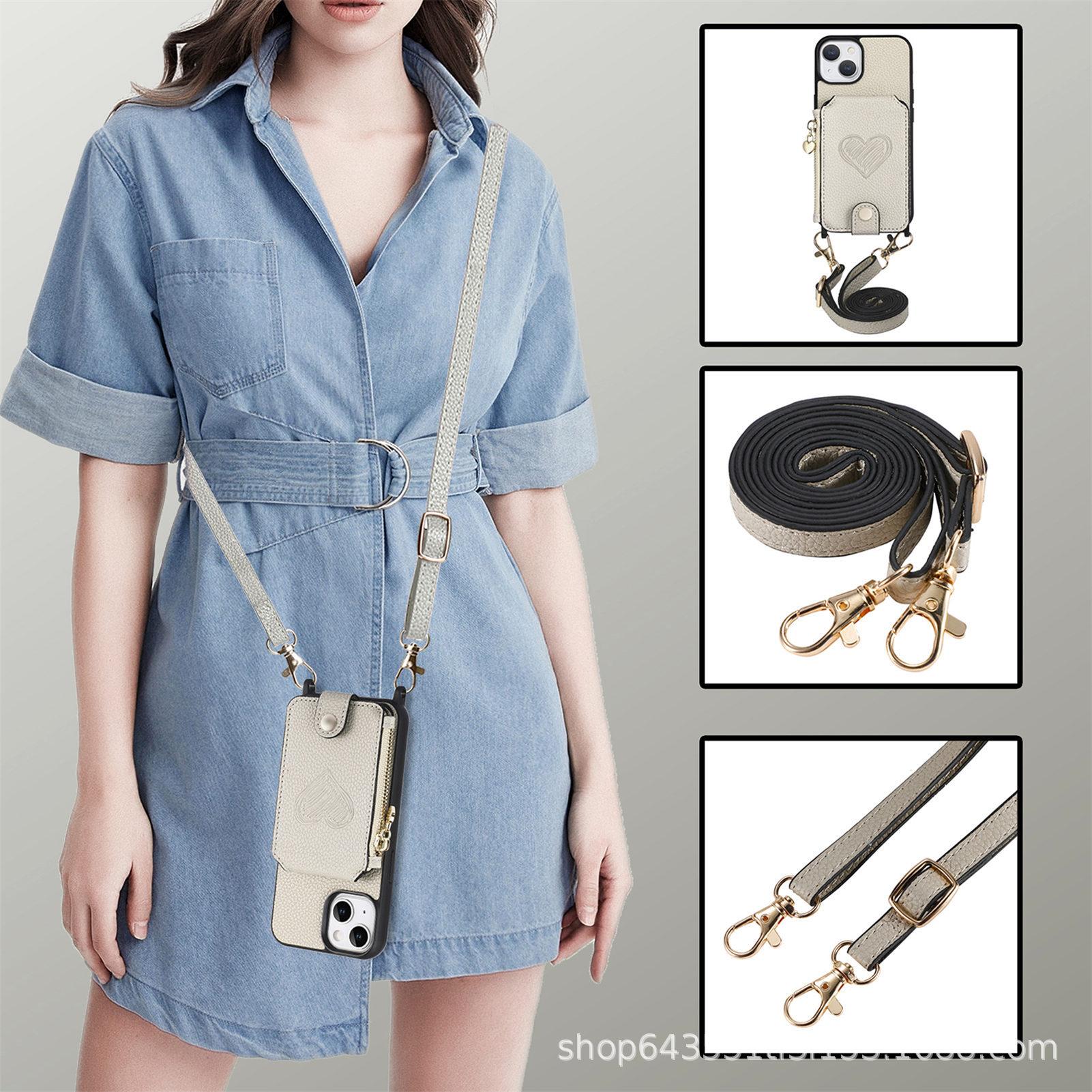 

Подходит для iPhone 15 Pro Чехол-держатель для мобильного телефона Противоударный мессенджер Длинный защитный чехол для Apple 14/13 Phone 11 Pro серебряный серый