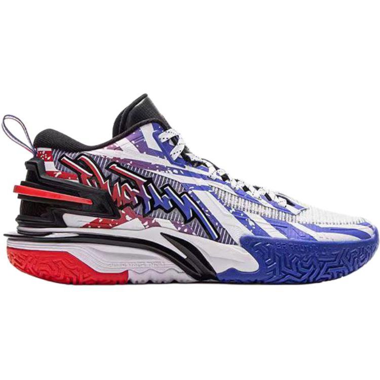 Li Ning Kids Basketball Comfortable Fashion Versatile Non-Slip Wear-Resistant Basketball Shoes Kids sneaker White Blue Red YKBV026-5