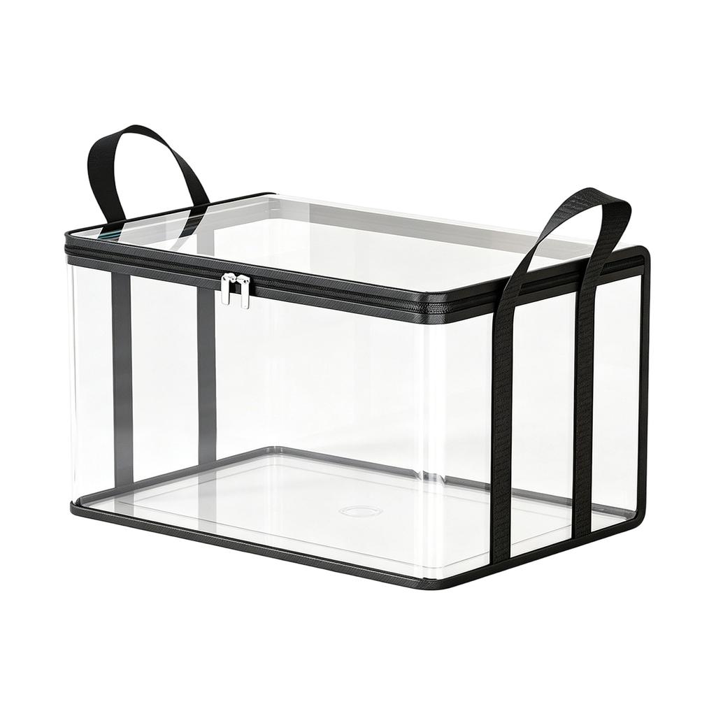 Thickened Transparent Plastic Storage Bag with Zipper and Handles for Clothing Moving Box Cover Organizer Bin for Dormitory and Closet Storage