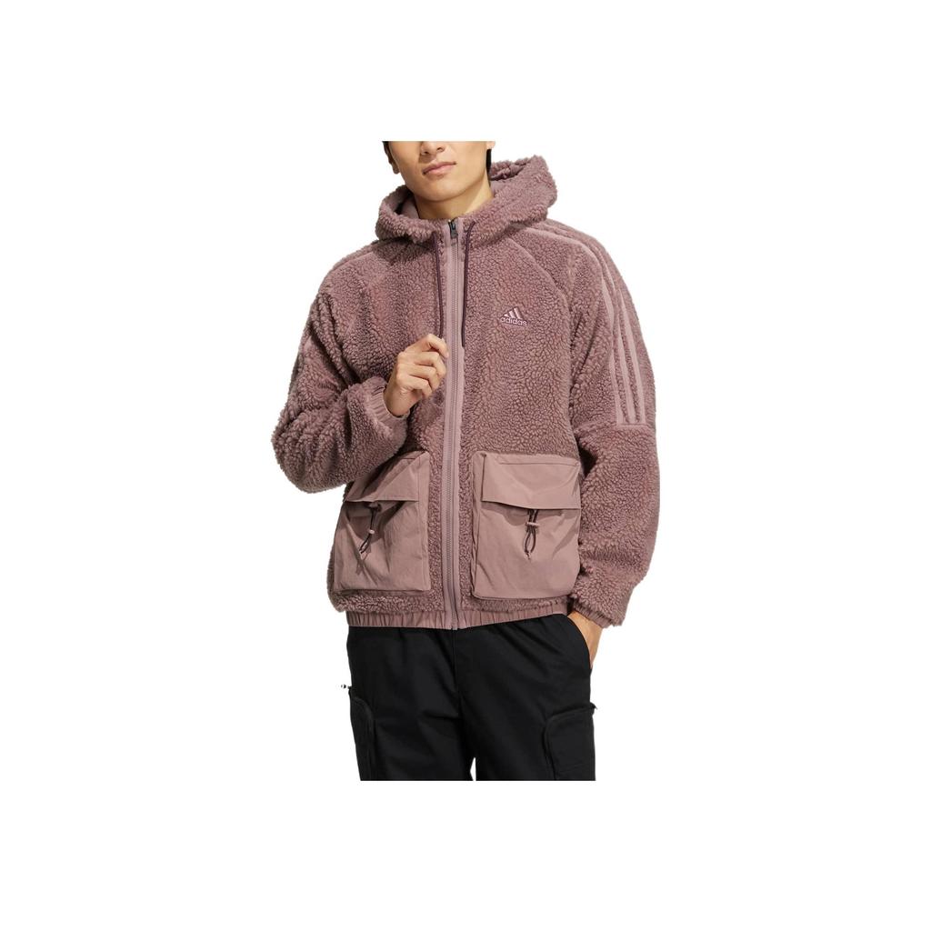 Adidas Bunda s kapucí na zip Boa s vyšívanými pruhy s logem Pánské svrchní oblečení Mystery-Oxide-Red HR4441