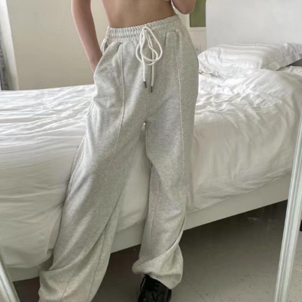 Lightweight Pants Women's Elastic High Waist Sport Pants with Pockets Straight Wide Leg Fitness Trousers for Casual Active Wear