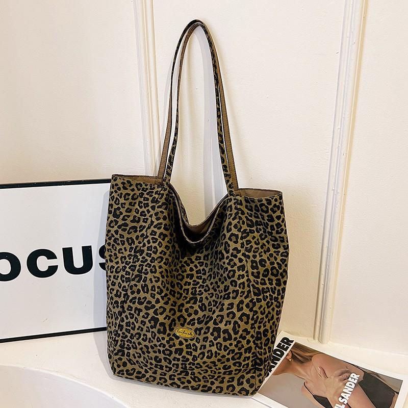 

Korean Trend Students Commuting Bags Class Artistic Leopard-print Handbags Large Capacity Shoulder Tote one size
