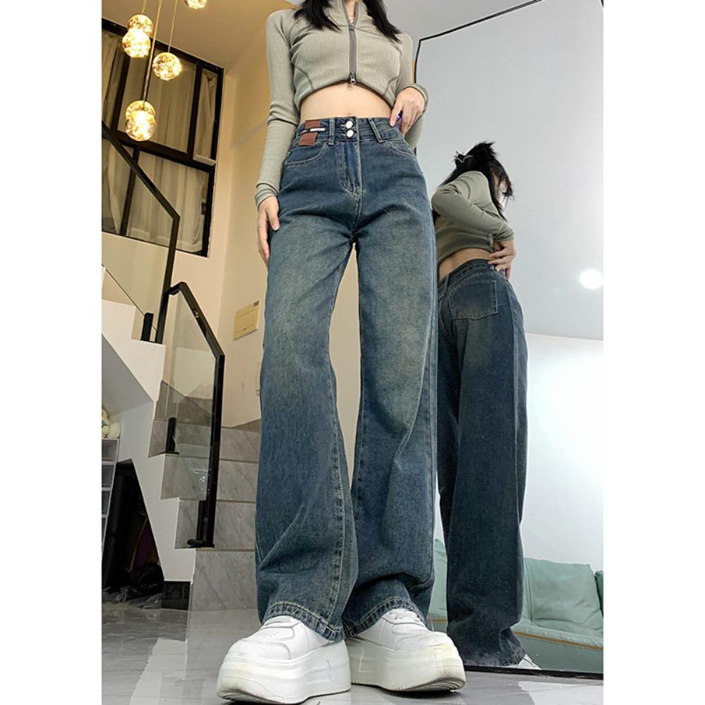 Straight jeans women's 2025 autumn and winter new high-waisted loose and thin small large-size drape wide-leg pants