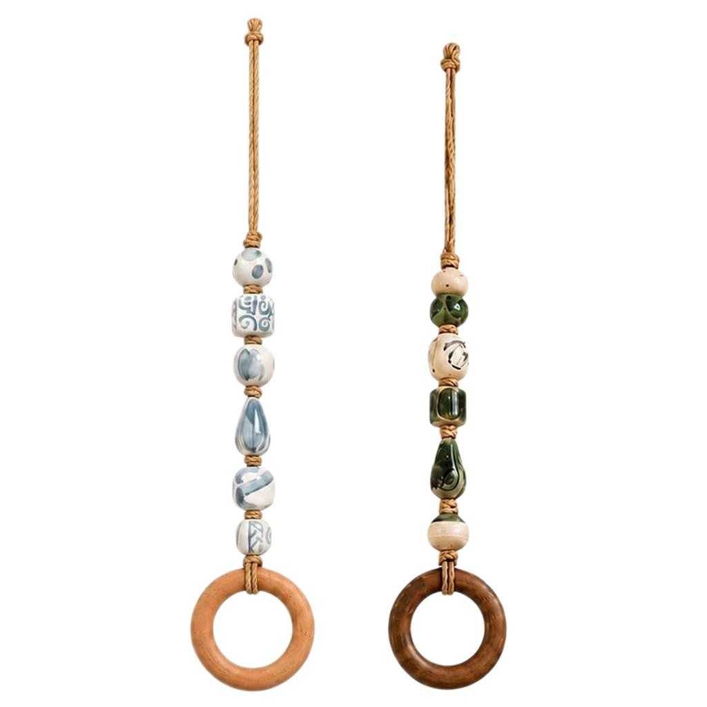 Decorative Beaded Towel Hanger with Wooden Ring - Rustic Wood Bead Hanging Holder Hand Towel Holder