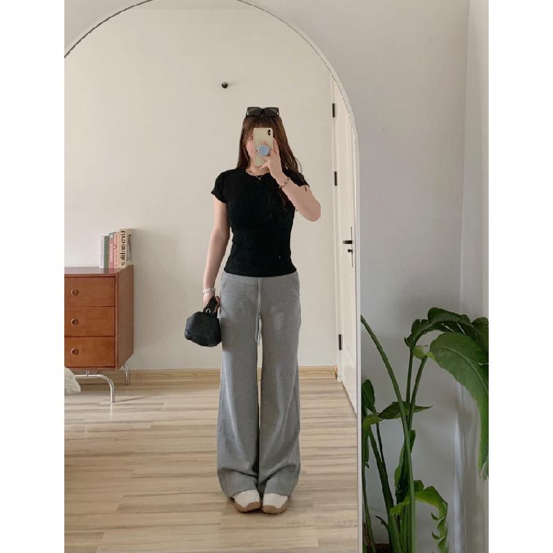 

2026 Spring/Summer Solid Color Versatile Slim Straight Casual Pants for Women with Drawstring Sports Pants XL сірий