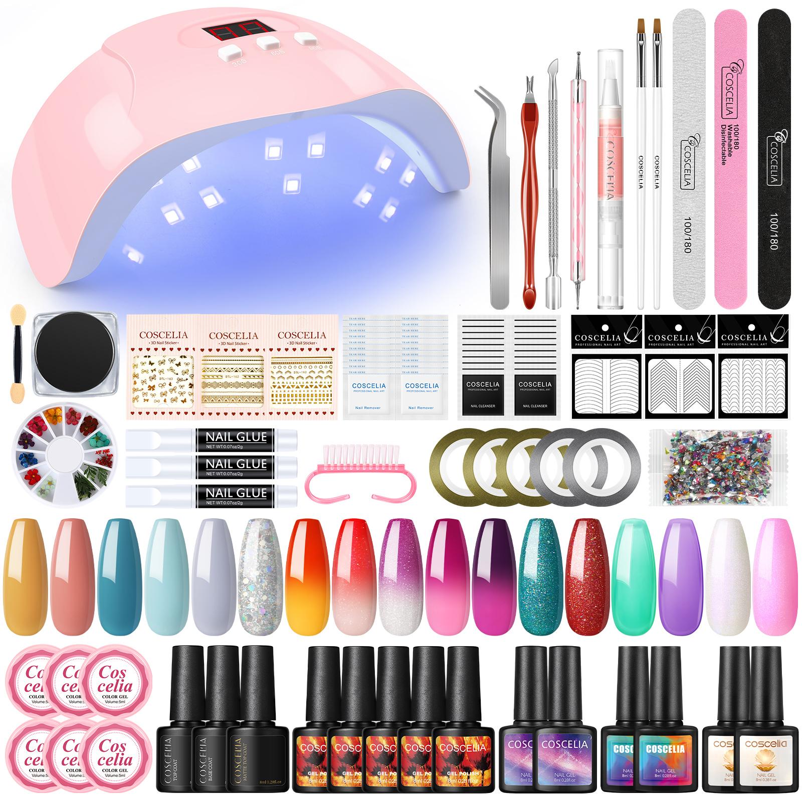 

Набор гель-лаков для ногтей COSCELIA, гель-лак с изменением цвета и УФ-светодиодная лампа 36 Вт, цоколь, верхнее покрытие, инструменты для дизайна ногтей, маникюрный набор