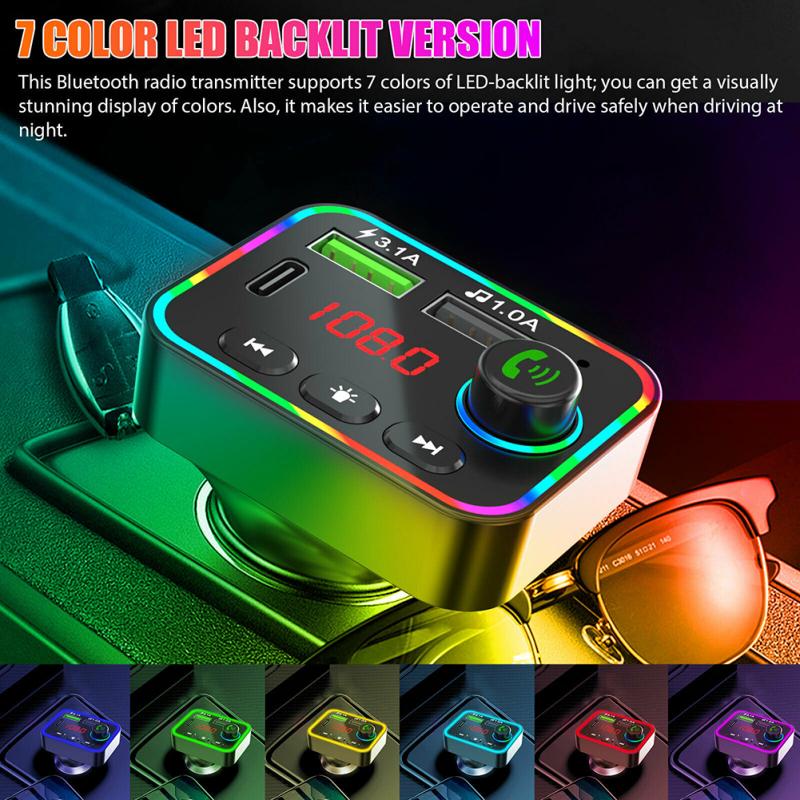 Usb Car Charger Bluetooth-compatible 5.0 Fm Transmitter Mp3 Player F4u Disk/tf Card F4 Colorful