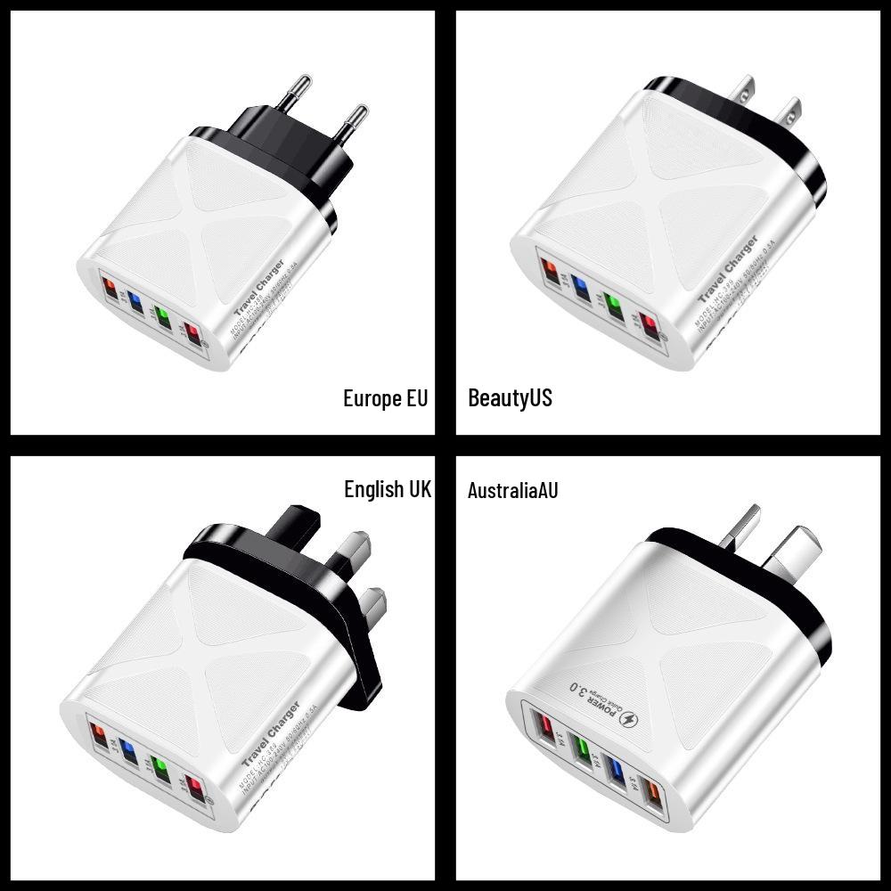 New Multi-Port Travel Charger 4 USB 5V/2.4A, Fast Charging with AU/EU/UK/US Plugs