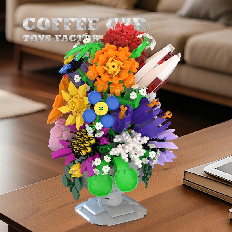 NEW Potted Plant Model MOC Bricks Set Romantic Flowers Bouquet Building Blocks Bonsai DIY Home Decoration Children Toy Girl Gift