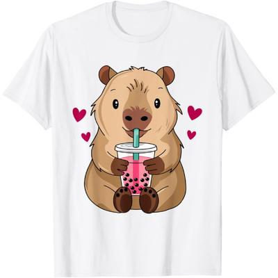 Cute Capybara Kawaii Anime Drinking Bubble Tea Lover Girls T-Shirt