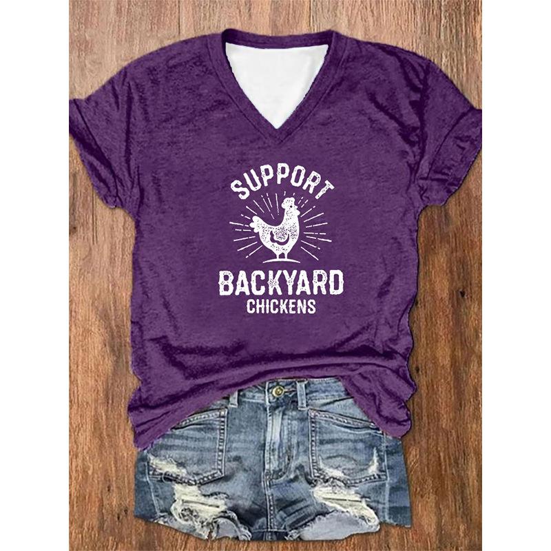 

Trendy new short sleeved fashion trend loose casual V-neck T-shirt for women 3D digital printing 3426 S