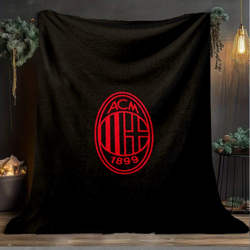 1 Stück AC Mailand Fußballverein Aufdruck Weiche Flanelldecke Überwurf für Schlafzimmer Wohnzimmer Sofa Camping Reise Fan Geschenke Weihnachtsgeschenke