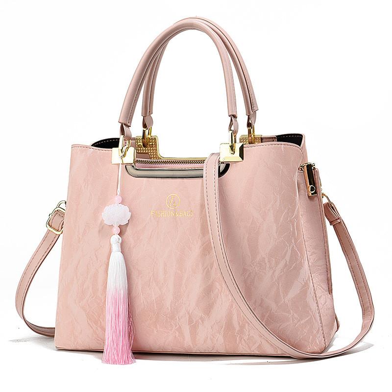 Stylish Pu Tote Bag For Women With Large Capacity And Trendy Fringe Design In Beige Pink Green And Black
