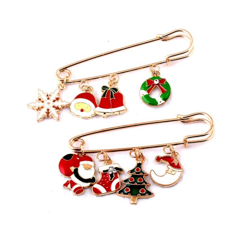 Christmas Series Jewelry Santa Claus Elk Tree Snowflake Snowman Hat Glove Bell Brooch KTY