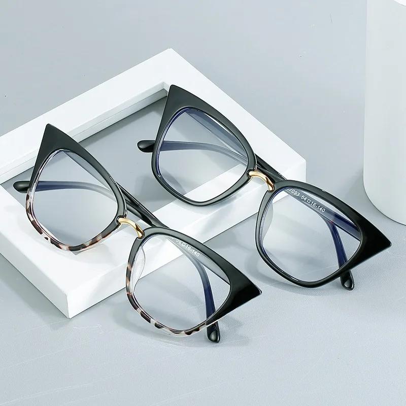 Cat Eye Anti- Blue Lightweight Eyeglasses Female Male Brand Design Large Metal Frames Optical Computer Reading Glasses Spectacle