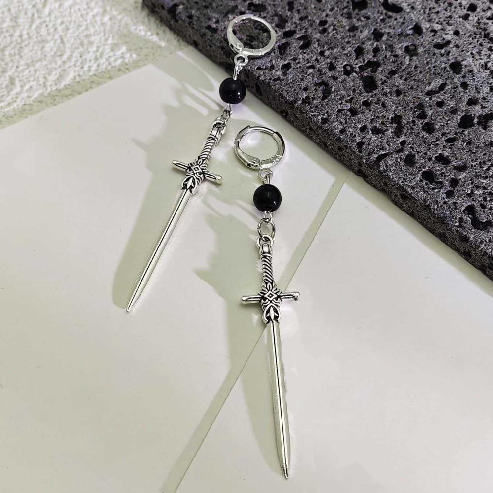 Dark Aesthetics Gothic Sliver Color Cross Sword Pendant Dangle Earrings for Women Halloween Witchcraft Jewelry Rock Accessory