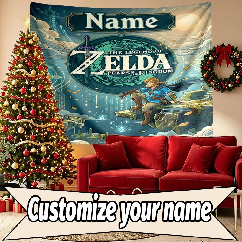 Custom Name Personalized The Legend Of Zelda Print Tapestry, Wall Art Decor, Bedroom, Dorm, Apartment, LivingRoom, Party Backdrop, Gift for Birthday