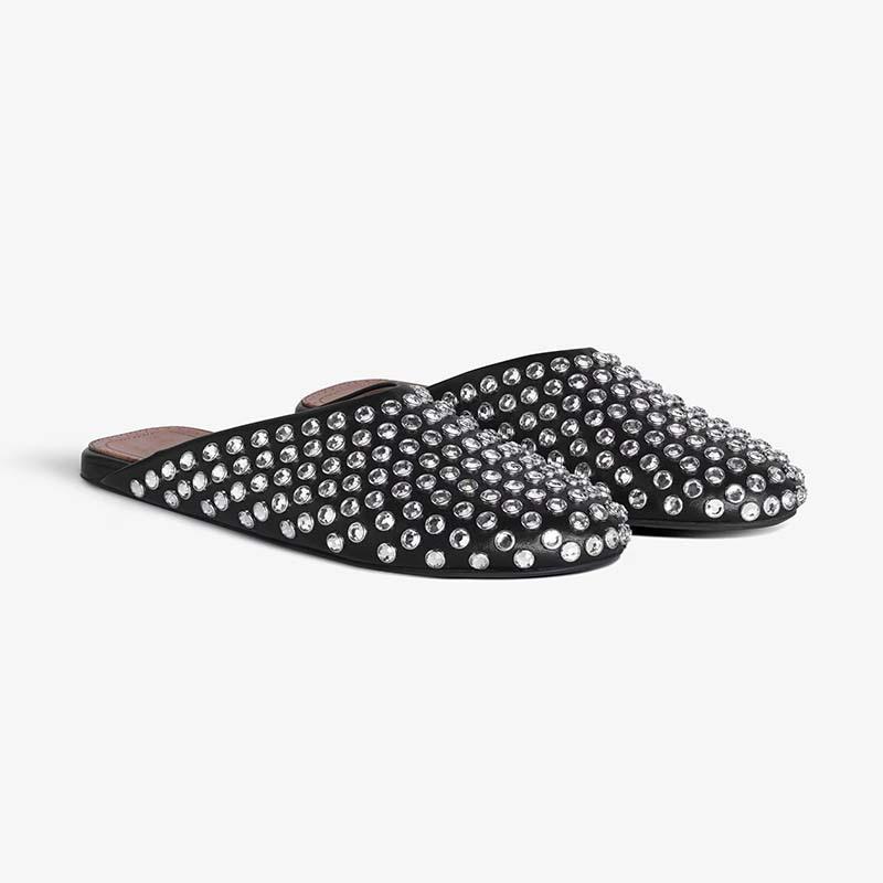 Ladies  New Fashionable Rhinestone Rivet Baotou Slippers Fashion Square Tail Muller Women's Shoes Fashion Women's Shoes