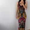 GMXIA Women's Summer Fashion Retro Tie Dye Print Sexy U-neck Slim Dress Long Dress