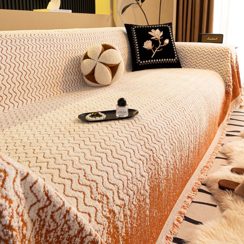 Half fleece sofa cover 2024 autumn and winter straight row sofa special thickened warm a whole sofa cover towel