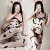 Sexy Bodysuit Women Thin Open Crotch Bodystocking Cow Black Stockings Erotic Lingerie Set Cosplay Sexy Femme Women Costumes