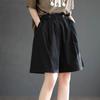 Womens Pure Cotton Solid High Waist Wide Leg Loose Plus Size Five Point Shorts