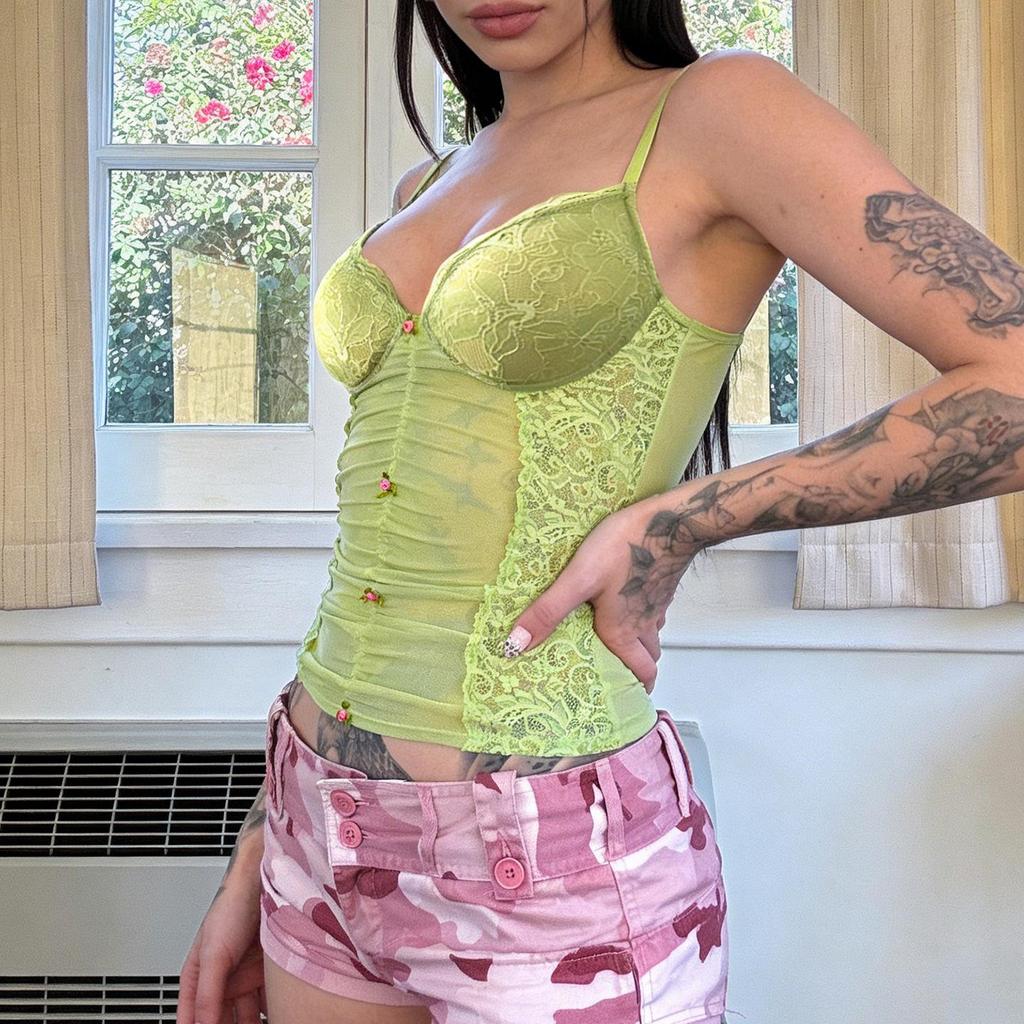 Lace Patchwork Mesh See-Through Camisole - Sexy Floral Vacation Top for Women