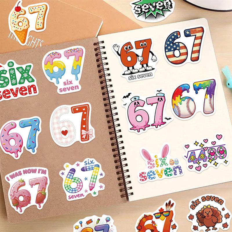 

50Pcs Six Seven Stickers, Funny 6 7 Stickers Waterproof Vinyl Gifts For Phone, Water Bottle, Luggage, Laptop, Adults Teens 1