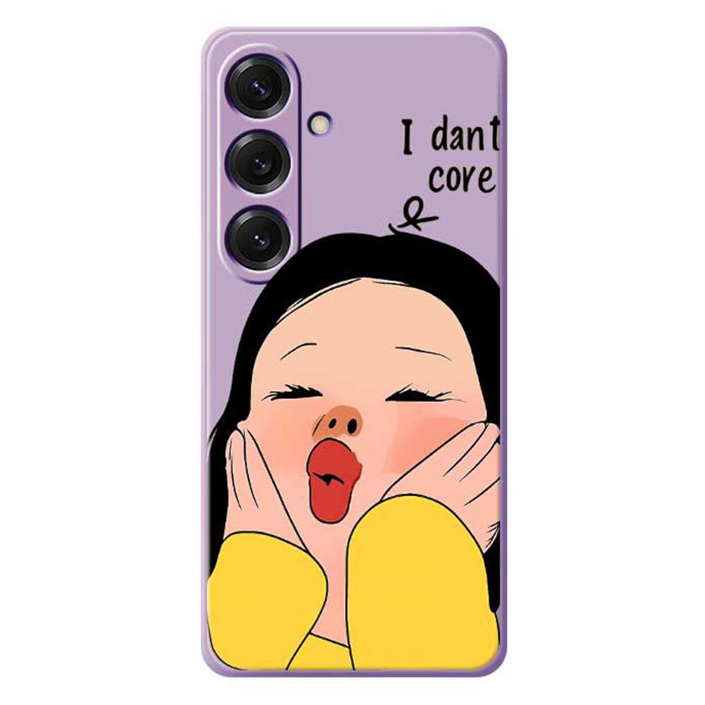 

For Samsung Galaxy S25 Case Girl Holding Face Pattern Printing Straight Edge TPU Phone Back Cover Purple