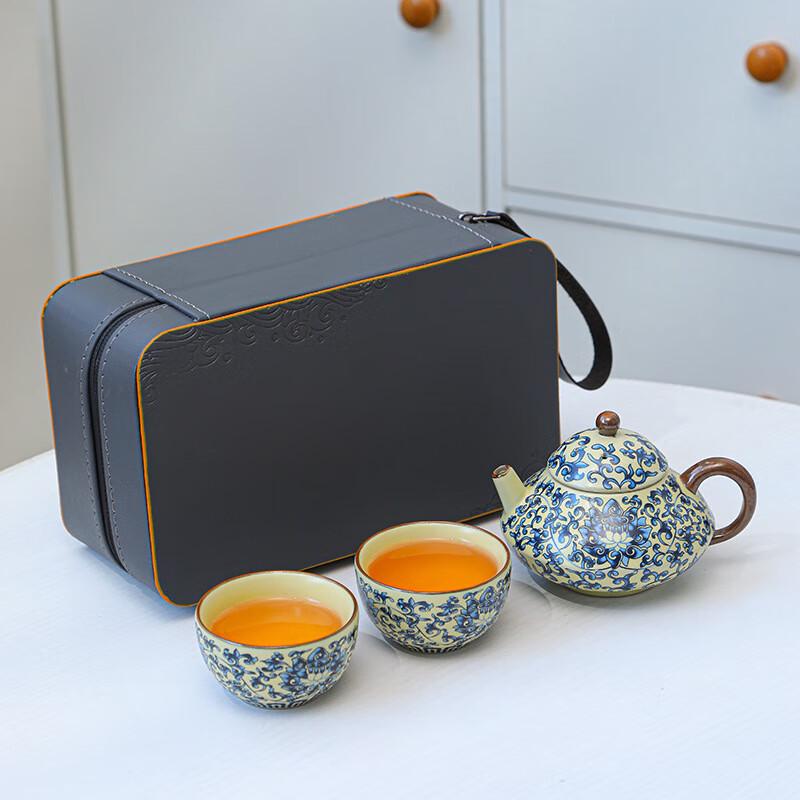 Путешествующий фарфоровый чайный набор сине-белой керамики из печи Жанци Жу