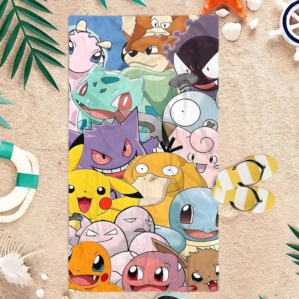1pc Toalla de playa Pokmon collage, Pikachu y amigos, ideal para playa piscina, toalla infantil para niños