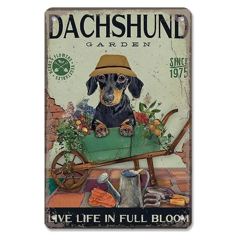 Pôster Vintage Cachorros Fofos de Estimação Placas de Metal de Estanho Dachshund Bulldog Placa de Metal Para Jardim Cafeteria Cozinha Decoração de Arte de Parede para Casa