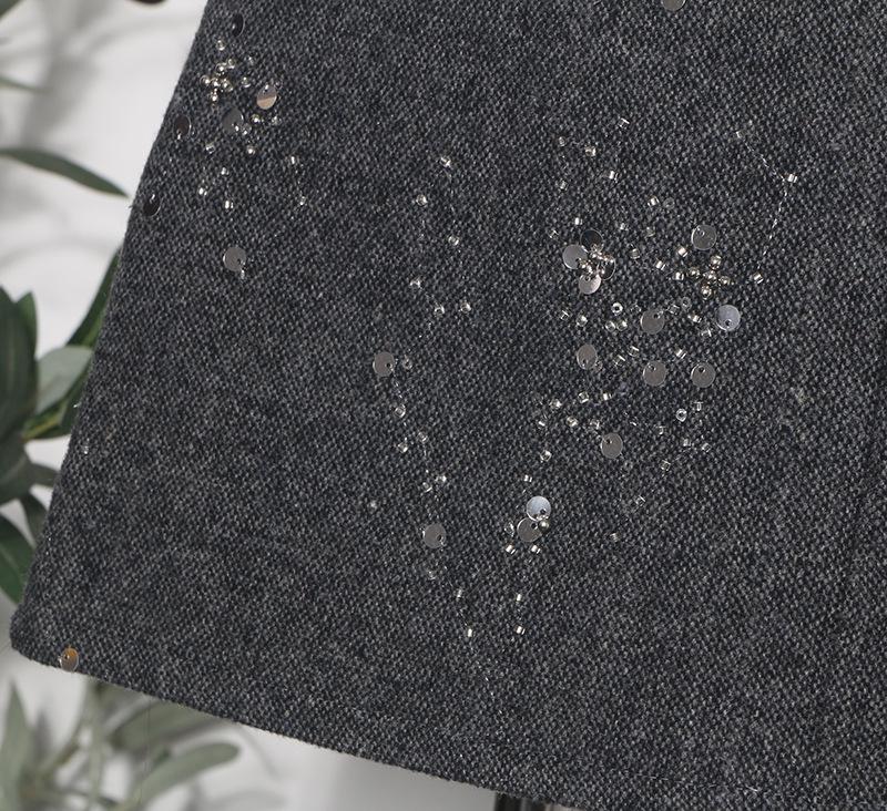 2025 Winter Beaded Sequin High-Waist A-line Skirt - Slim Fit, Anti-Exposure, Hip-Hugging Design