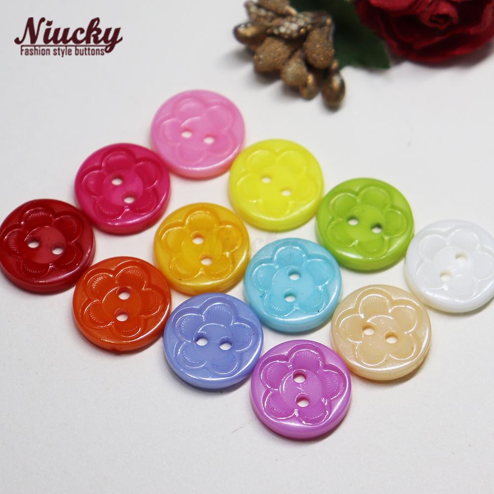 Niucky Basic Nylon Flower Buttons 2 Holes Flatback Washable Scrapbooking Craft Buttons 15mm 12.5mm 12 Colors