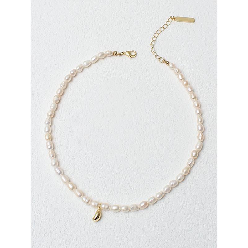 French Retro Freshwater Pearl Smiley Heart Pendant Necklace - Korean Style Women's Choker
