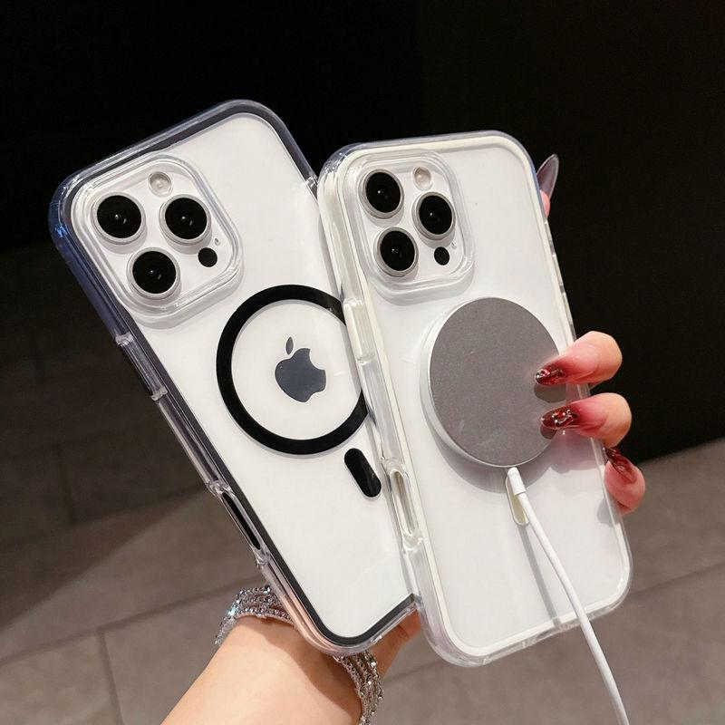 Magnetic Clear Colorful TPU Transparent Flexible Soft Case Protective Back Cover for iPhone 16 15 14 13 12 11 Pro Max