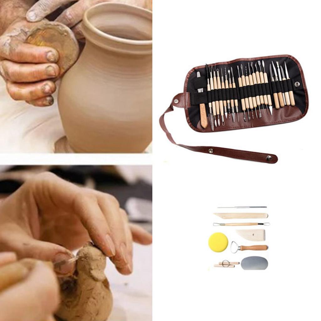 30Pcs Sculpting Tool Pottery Clay Double Ended Wooden Handle Ceramic Carving Set Kit for DIY