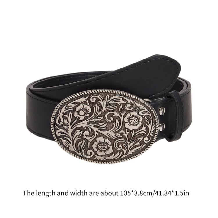 Wear Resistant Adult Waist Belts with Carved Buckle Female Decorative PU Belts