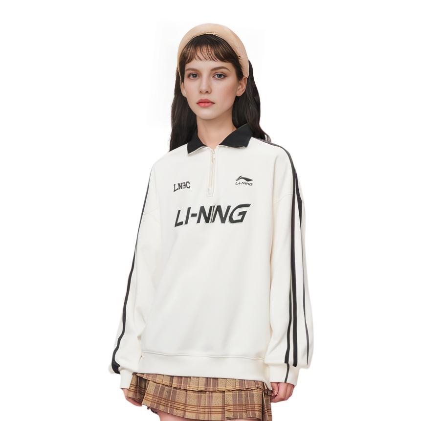 Li Ning Sports Lifestyle Series Letter Print Fleece Pullover Sweatshirt Unisex sweatshirt Off-White AWDTB35-1