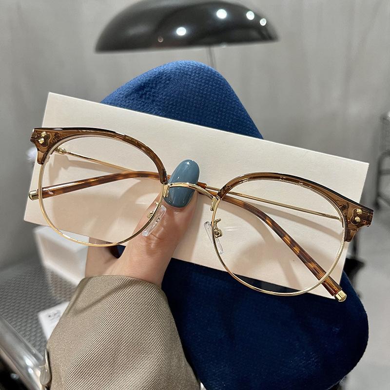 Fashion Semi-Rimless Men Glasses  Material Anti Blue Light Eyeglass Frames Korean Fashion Women'S Glasses