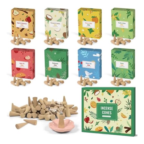 FIRIK Incense Cones Assortment, Aroma Incense Cones with Incense Holder, Scented Cone Gift Set, Vani
