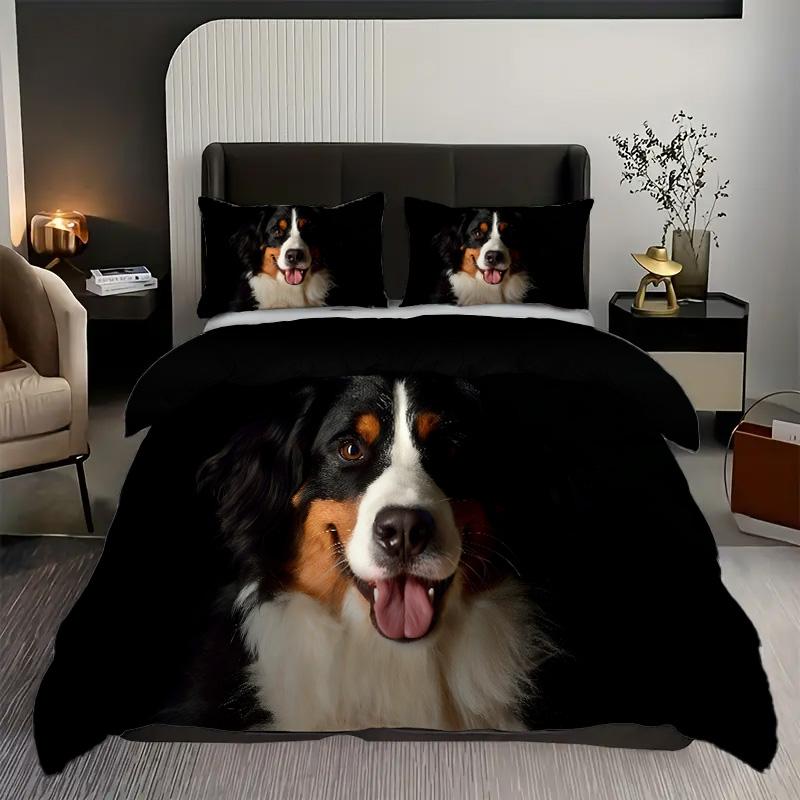Bernie Mountain Dog 3D Printed Duvet Cover Cute Animal Style Bedding Set Home Polyester Soft Comfortable Quilt Cover Pillowcases