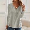European Autumn/Winter Solid Color Casual Knit Button Sweater - Women's Long Sleeve Pullover Top