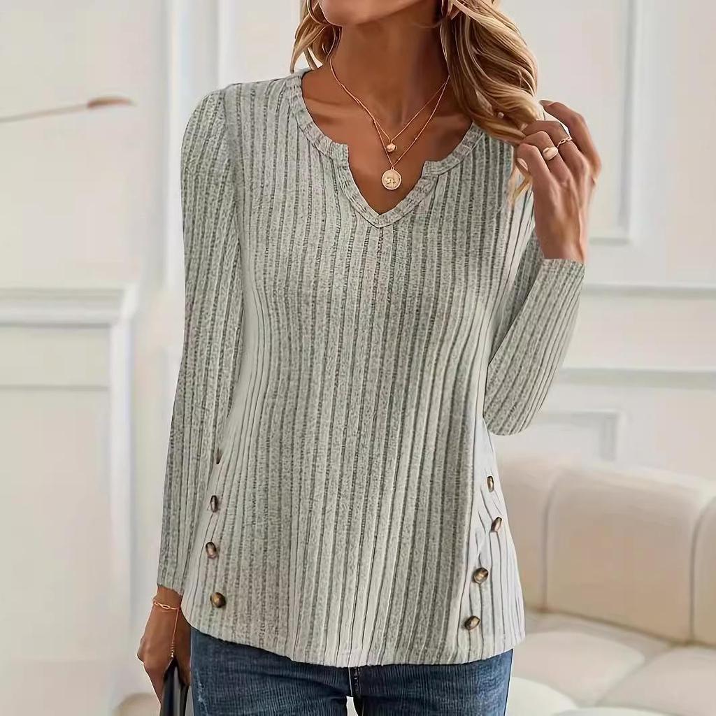 European Autumn/Winter Solid Color Casual Knit Button Sweater - Women's Long Sleeve Pullover Top