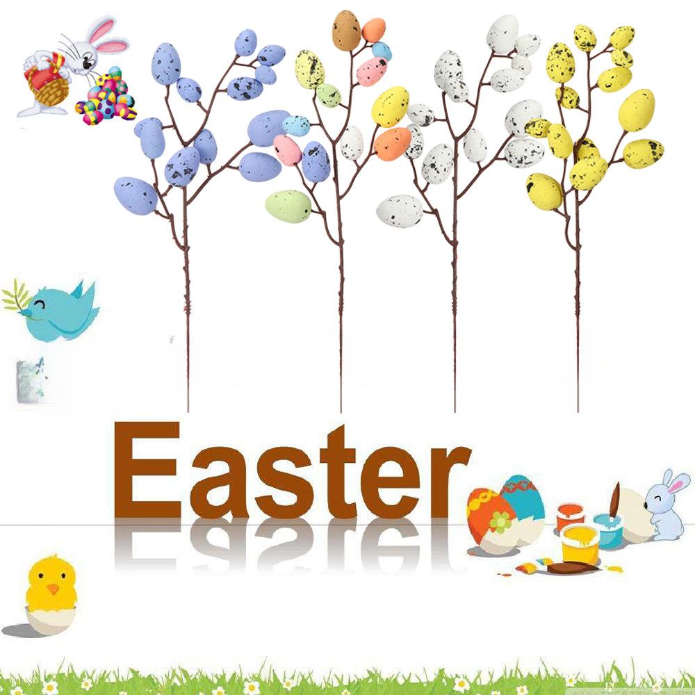 Artificial Easter Egg Tree Branch Colorful Foam Egg Spring Floral Stems Speckled Easter Egg Fake Flower Easter Wedding Vase Deco
