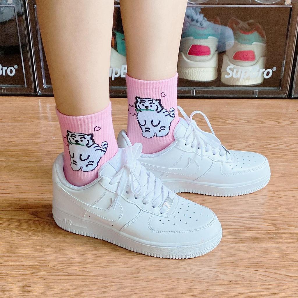 Women's Trendy Cartoon Tiger Kitten Mid-Calf Socks, Spring/Autumn